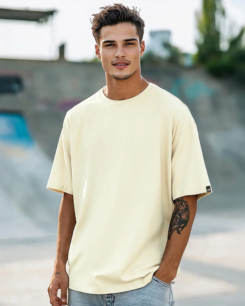 bewakoof Men's Off White Oversized T-shirt